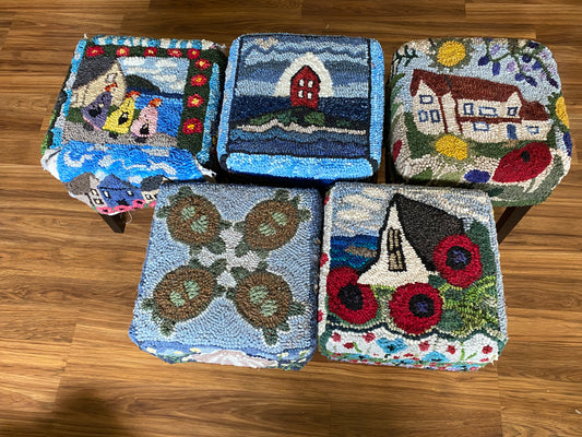 Completed Rug Hooking Stools