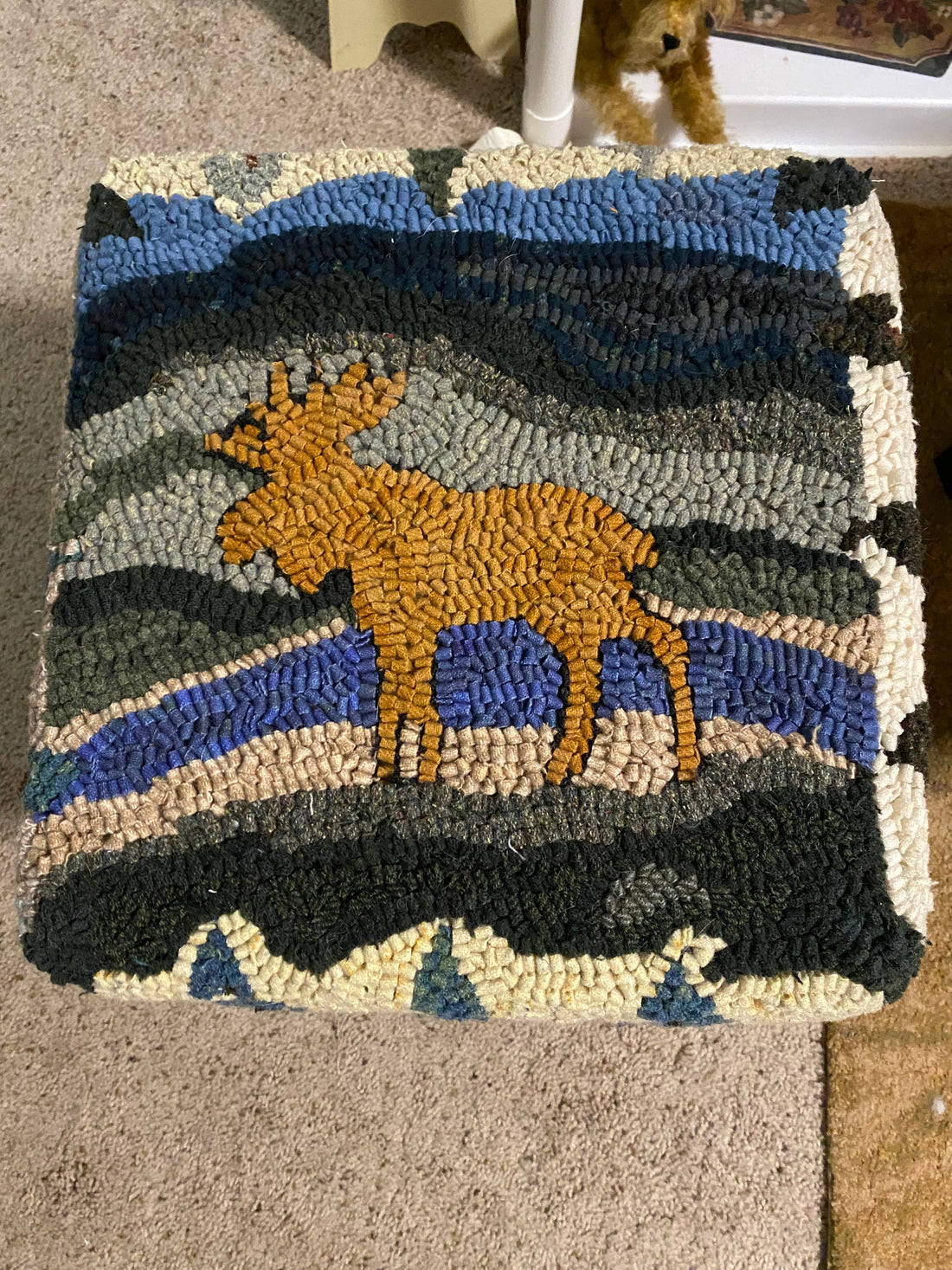 Next Rug Hooked stool available for sale!